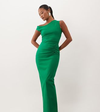 Vesper Petite vestito lungo con spalle scoperte, arricciatura sul davanti, in bengalina, verde smeraldo