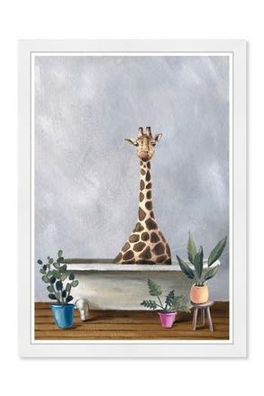 Wynwood Studio Giraffe Bath Gray Bath and Laundry Wall Art in Grey at Nordstrom Rack