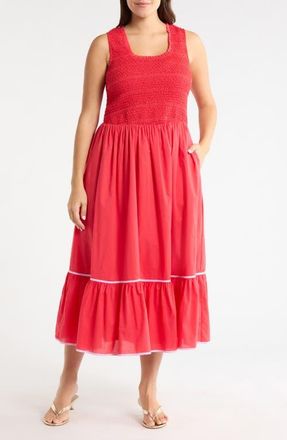Sugarlips Jessy Smocked Sleeveless Midi Dress in Red at Nordstrom, Size 3X