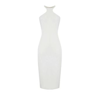Elisabetta Franchi Midi Dresses, female, White, Size: S Lightweight Crepe Dress with Jewel Detail