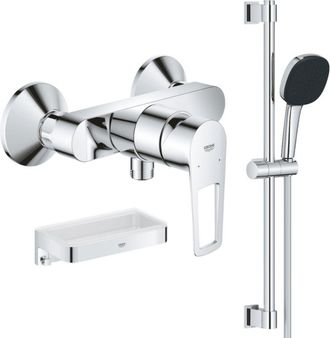 GROHE Startloop, Conjunto De Ducha Mec&aacute;nica + Juego De Ducha De 2 Chorros Con Barra + Cesta De Ducha