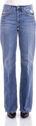 Dondup Blauwe Jeans met Logo en Zakken - Dames - Regular Fit Jeans - Blauw - W30 - Katoen - Jeans