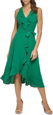 Kensie Ruffle Trim Faux Wrap Dress in Trop Green at Nordstrom Rack, Size 4