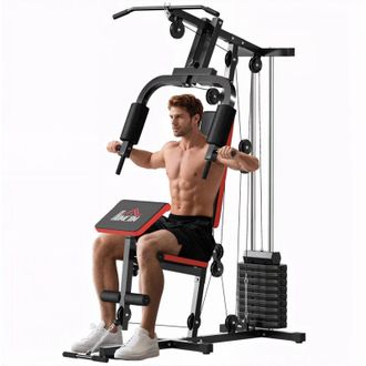 HOMCOM Homcom - Multiestaci&oacute;n De Musculaci&oacute;n M&aacute;quina De Musculaci&oacute;n Con Placas De Peso De 65 Kg Carga Max. 100 Kg Para Entrenamiento Fitness En Hogar Negro Y