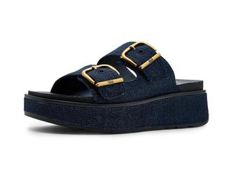 FitFlop Gen FF Max Buckle Two Bar Denim Slides Womens Wedge Shoes Dark Denim : 11 M (B), Synthetic