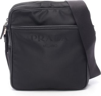 Prada Black Nylon Leather Handbag Shoulder Bag (Pre-Owned)