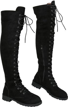 Generic Womens Winter High Boots Goth Rock Round Toe Stylish Pole Dance Long Boots Low-Heel