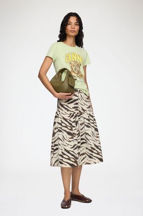 Ganni White Skirt in Printed Denim - Size 32 Organic Cotton