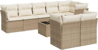 vidaXL Set De Sof&aacute;s De Jard&iacute;n 9 Pzas Con Cojines Rat&aacute;n Sint&eacute;tico Beige Vidaxl