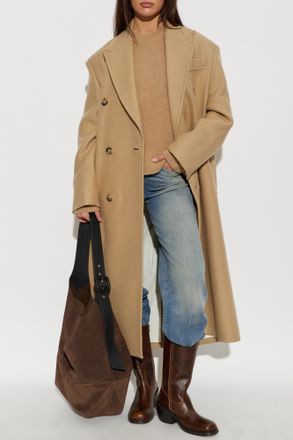 Ami Wool Coat With A Single Vent, Womens, Beige