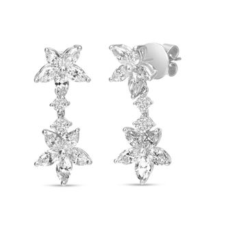 House of Brilliance 18k White Gold 6.0 Cttw Marquise Diamond Floral Dangle Drop Earrings (E-F Color, VS1-VS2 Clarity)