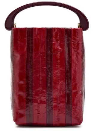 Dries Van Noten Crisp Striped Glossed Leather top Handle bag - Red - One Size