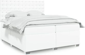 vidaXL Cama Box Spring Con Colch&oacute;n Cuero Sint&eacute;tico Blanco 200x200 Cm Vidaxl