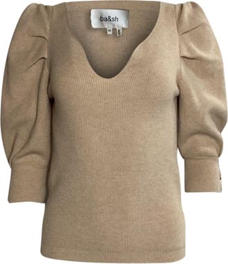 BA&SH Ba & Sh Puffed Sleeve Top in Beige Cotton