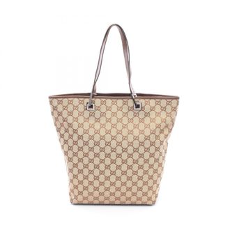 Gucci Beige Brown Gg Canvas Leather Handbag Tote Bag (Pre-Owned)