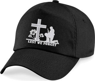 Generic Embroidered Lest We Forget Baseball Cap, Poppy Flower Armed Forces Remebrance Day Adults Cap Hat (Black)