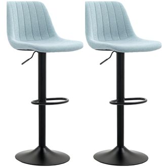 HOMCOM Bar Stools Set Of 2 Adjustable Swivel Bar Chairs With Backrest - Light Blue | TJ Hughes