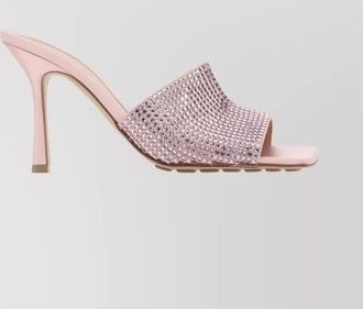 Bottega Veneta silk rhinestone square-toe stiletto mules