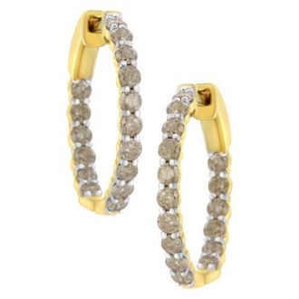 House of Brilliance 10K Yellow Gold Plated Silver Diamond Hoop Earrings at Nordstrom