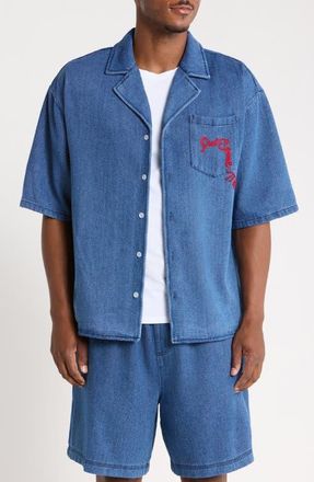 Diet Starts Monday Dropoff Canvas Camp Shirt in Indigo/red at Nordstrom, Size Xx-Large