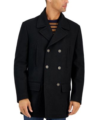 Michael Kors Mens Classic Fit Double-Breasted Wool Blend Peacoats