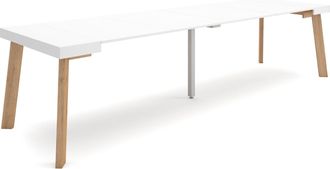 Skraut Home Skraut Home - Mesa Consola Extensible, Mesa Comedor Plegable, 300, Para 14 Comensales, Patas De Madera, Estilo Moderno, Blanco