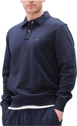 Tommy Hilfiger Hoodies & sweatvesten, Heren, Blauw, L, Katoen, Essential Terry Polo Snap Sweat