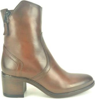 Mjus Bruine Enkellaars met Schuine Rits - Dames - Laarzen met Hak - Bruin - 36 EU - Schoenen