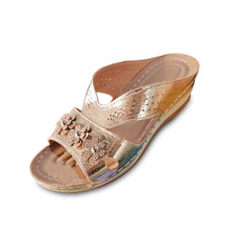 Generic 2026 Women Slippers Womens Summer Fashion Slope Heel Hollow Out Comfortable Temperament Beach (Gold, 6.5)