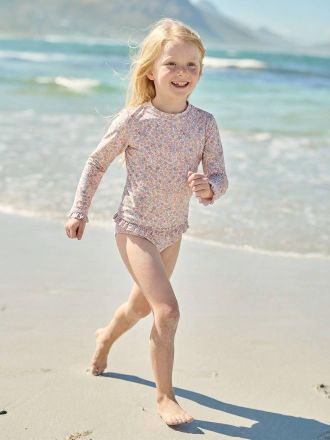 Vertbaudet M&auml;dchen-Set mit UV-Schutz: Badeshirt & Bikinihose mit R&uuml;schen hellrosa