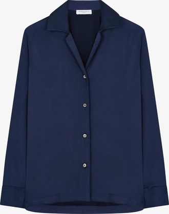 Serena Bute Satin Revere Collar Shirt - Dark Navy