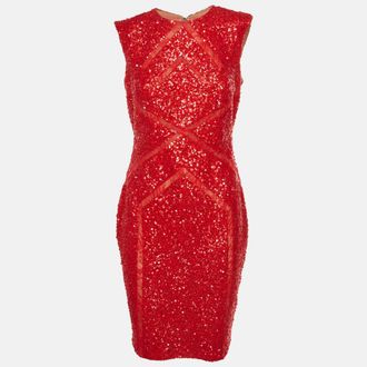 Elie Saab Red Sequins Sleeveless Mini Dress