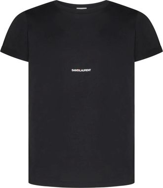 Saint Laurent T-Shirts, male, Black, Size: 2XL Black Cotton T-shirt with Logo