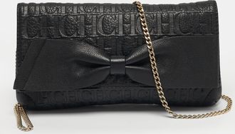 Carolina Herrera Black Monogram Embossed Leather Bow Flap Chain Shoulder Bag