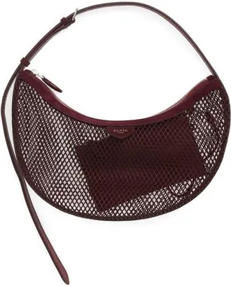 Alaia One Piece Demi Lune Fishnet & Suede in Rouge Grenat 325 at Nordstrom