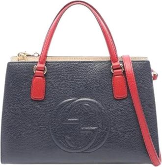 Gucci Pre-owned Soho Interlocking G 2way Lederen Handtas - Dames - Vintage Handtas - Blauw - ONE Size - Leer - Vintage
