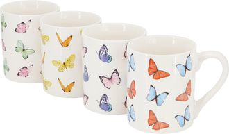 Gibson Home Butterfly Wings 4 Piece 18 Ounce Stoneware Mug Set in White