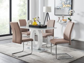 Furniturebox Giovani Grey White Modern High Gloss & Glass Dining Table & 4 Lorenzo Chairs Set in Beige