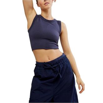 Free People FP Movement Free Throw Muscle Tank Top Womens Navy Cropped SGN1683