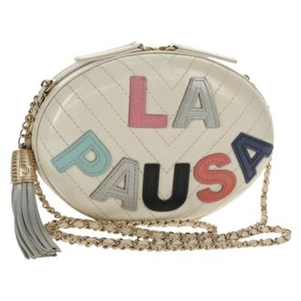 Chanel La Pausa Evening Chevron Lambskin With Applique White Leather Handbag (Pre-Owned)
