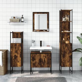 Berkfield Home Stylish 4 Piece Bathroom Cabinet Set Smoked Oak Engineered Wood in Brown