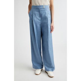 Eleventy Wool, Silk & Linen Straight Leg Pants in 130 Sky Blue at Nordstrom, Size 00 Us