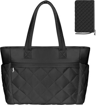 Generic Womens Tote Bag, Puffy Shoulder Bags Lightweight Quilted Handbag with Compartments & Zipper for Mom Teacher, 2025 Fall Winter (Black,One Size)