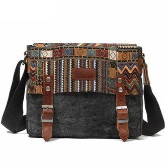 Generic NYSDM Waxed Canvas Shoulder Bag National Style Crossbody Young Men Patchwork Color Flap Sling
