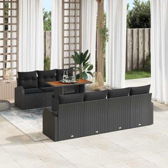 vidaXL Conjunto De Sof&aacute; De Jard&iacute;n 8 Pcs Negro 100 X 55 X 73 Cm Vidaxl