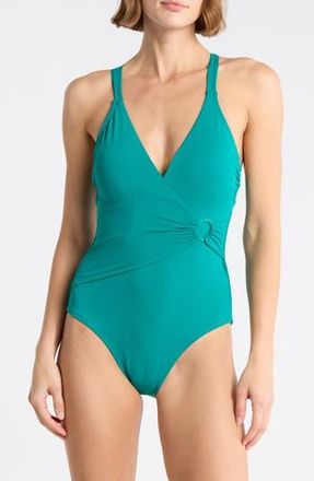 Jantzen Gina Surplice One-Piece Swimsuit in Emerald at Nordstrom Rack, Size 10