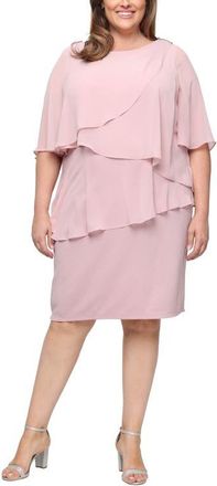 S.L. Fashions Tiered Glitter Chiffon Sheath Dress in Blush at Nordstrom, Size 18W
