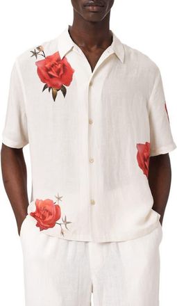 AllSaints Fazed Floral Button-Up Camp Shirt in Ecru at Nordstrom, Size Xx-Large