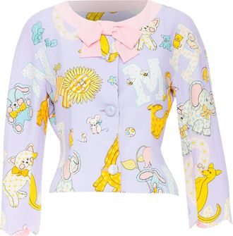 Moschino COUTURE! 2022 Runway Calico Animals purple pink bow crop jacket IT44 L