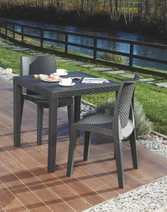 Dmora Mesa De Jard&iacute;n Daanan, Mesa De Jard&iacute;n Cuadrada, Mesa De Centro Fija Efecto Rat&aacute;n, 100% Made In Italy, 80x80h72 Cm, Antracita - Dmora